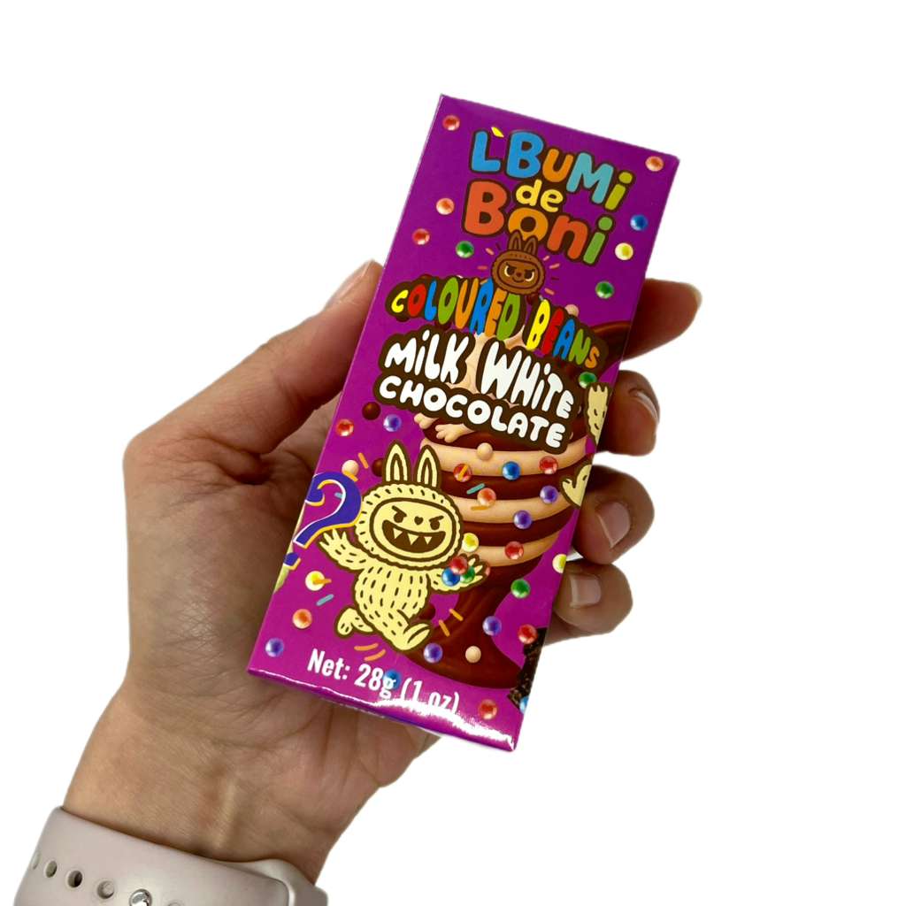 Vezir Lbumi de Boni コレクタブル ミステリーチョコレート - ミルク、ホワイト&カラービーンズ - 28g