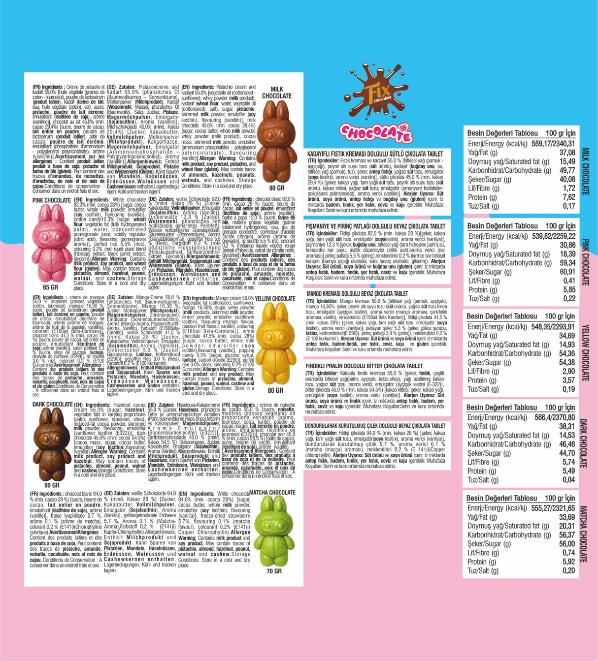 フィックスチョコレート限定版コレクタブルミステリーバニー - アソート(60g-80g)