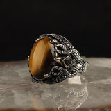 Tesbihevim | Men's Silver Ring with Tiger's Eye Stone - TryAladdin