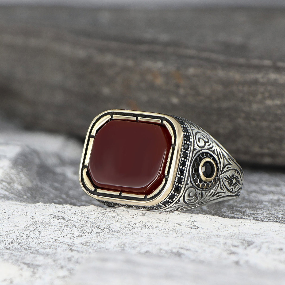 Tesbihevim | Men's Silver Ring with Agate Stone - TryAladdin