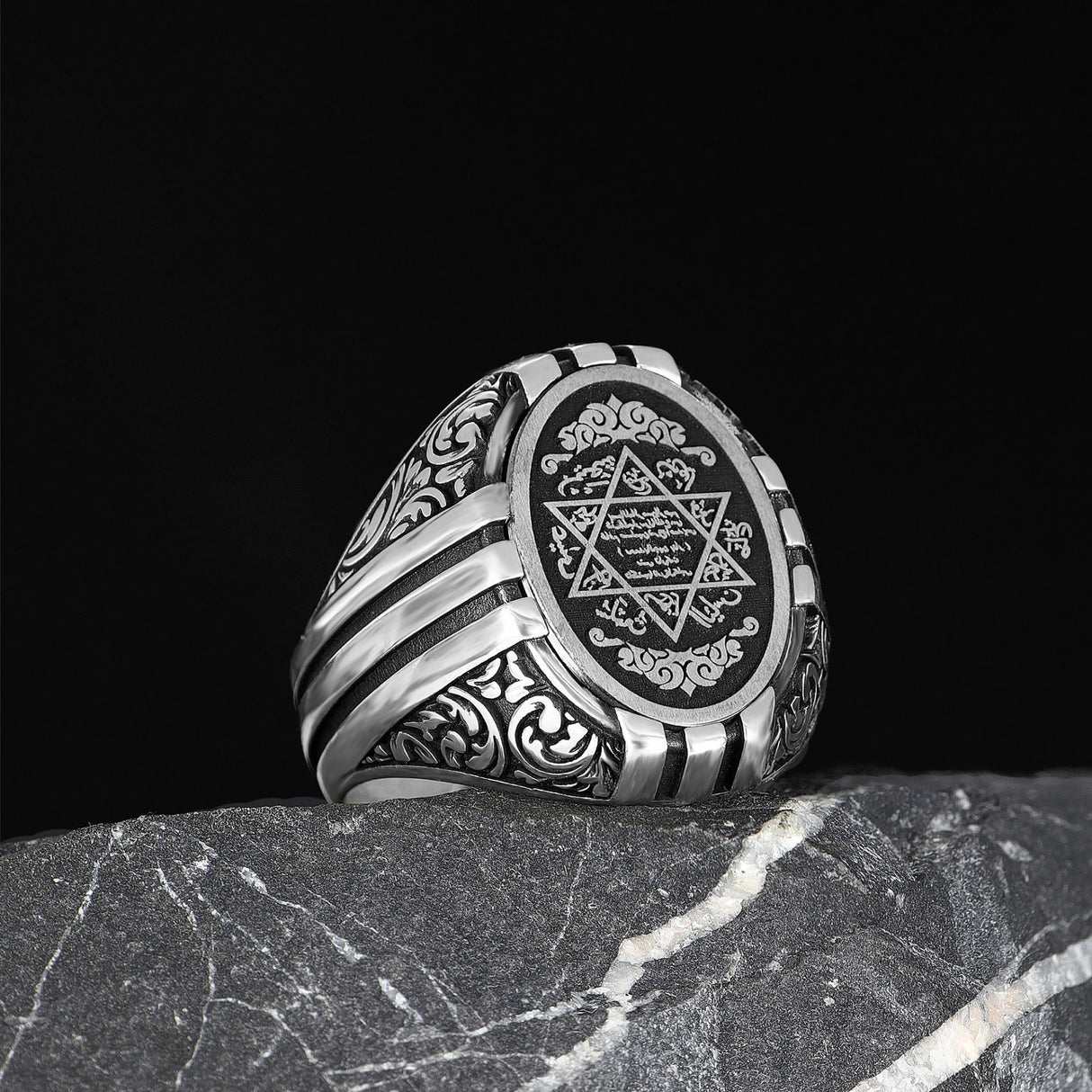 Tesbihevim | Men's Silver Men's Silver Ring with Seal of Solomon - TryAladdin