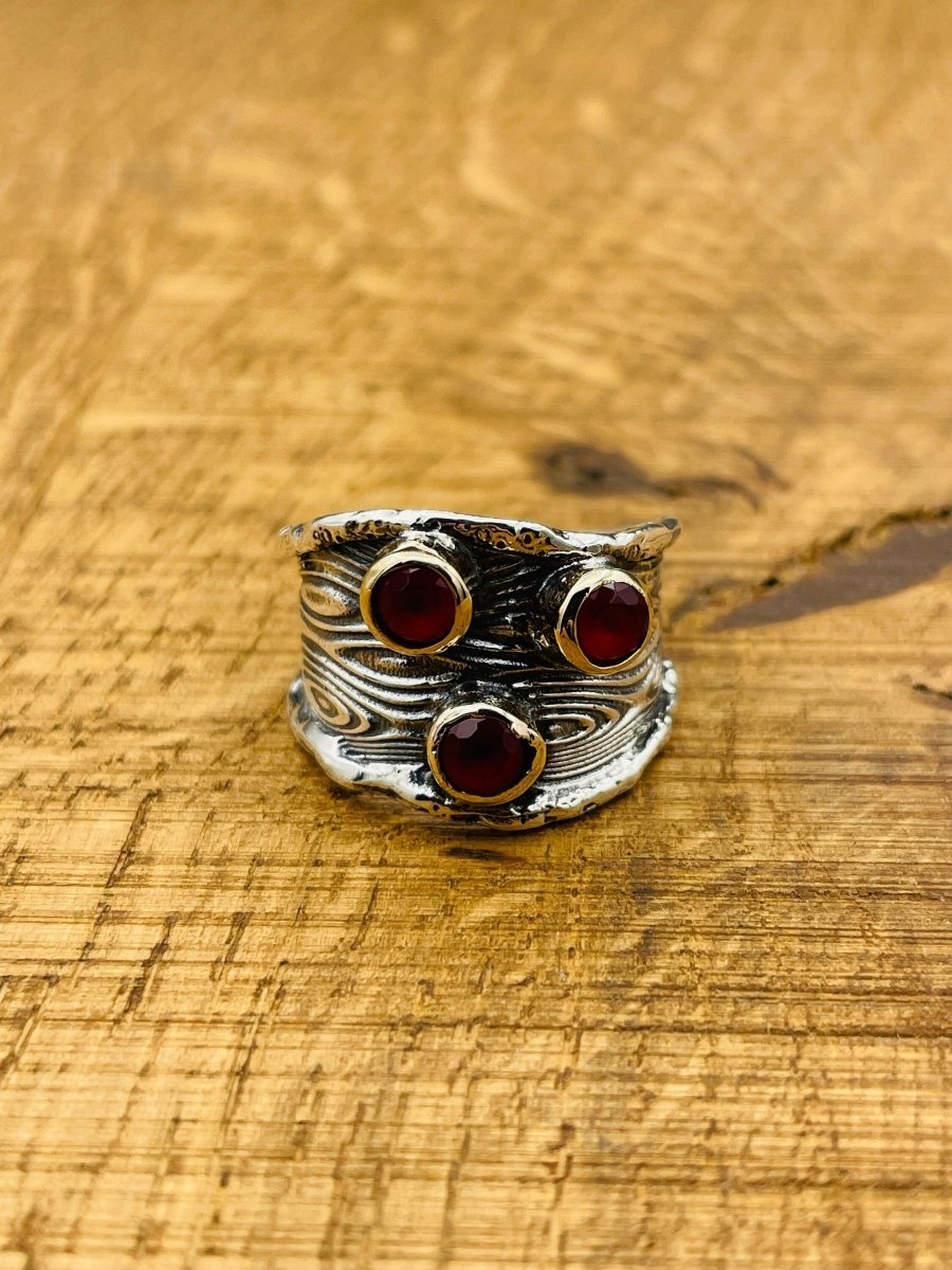 Adjustable Red Ruby Stone Silver Ring - TryAladdin