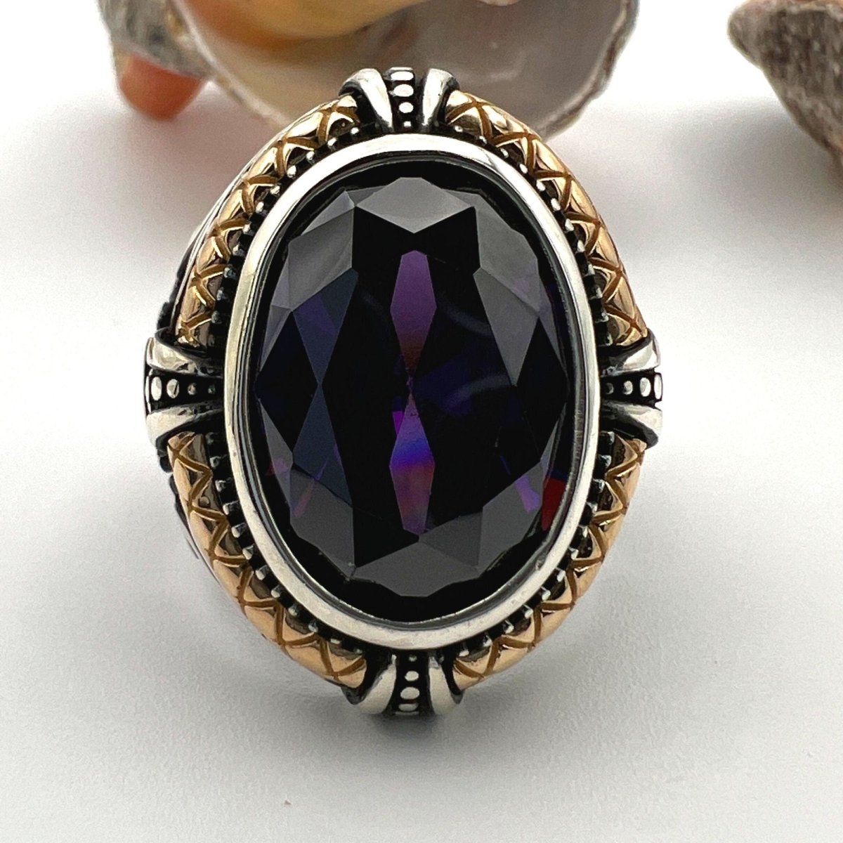 Amethyst Stone Men's Anchor Ring - TryAladdin