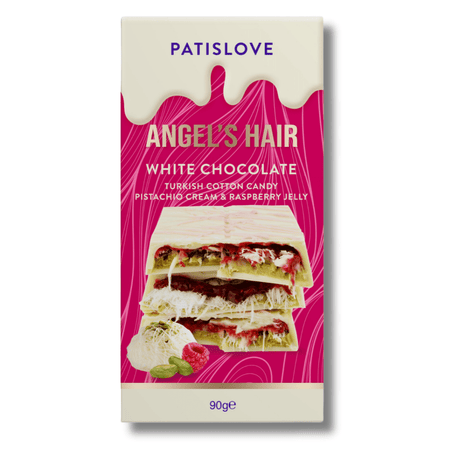 Angel’s Hair White Chocolate Turkish Cotton Candy With Pistachio Cream & Raspberry Jelly - 90G - TryAladdin