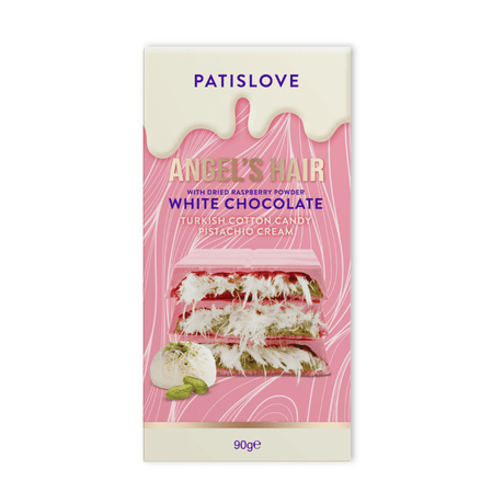 Angel's Hair White Chocolate With Dried Raspberry Powder Turkish Cotton Candy With Pistachio Cream - 90G - TryAladdin