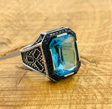 Aquamarine Stone Silver Ring - TryAladdin