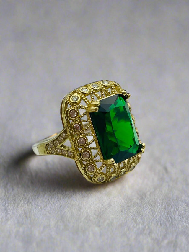 Istanbul Jewelry | Emerald Handmade Vintage Silver Ring - TryAladdin