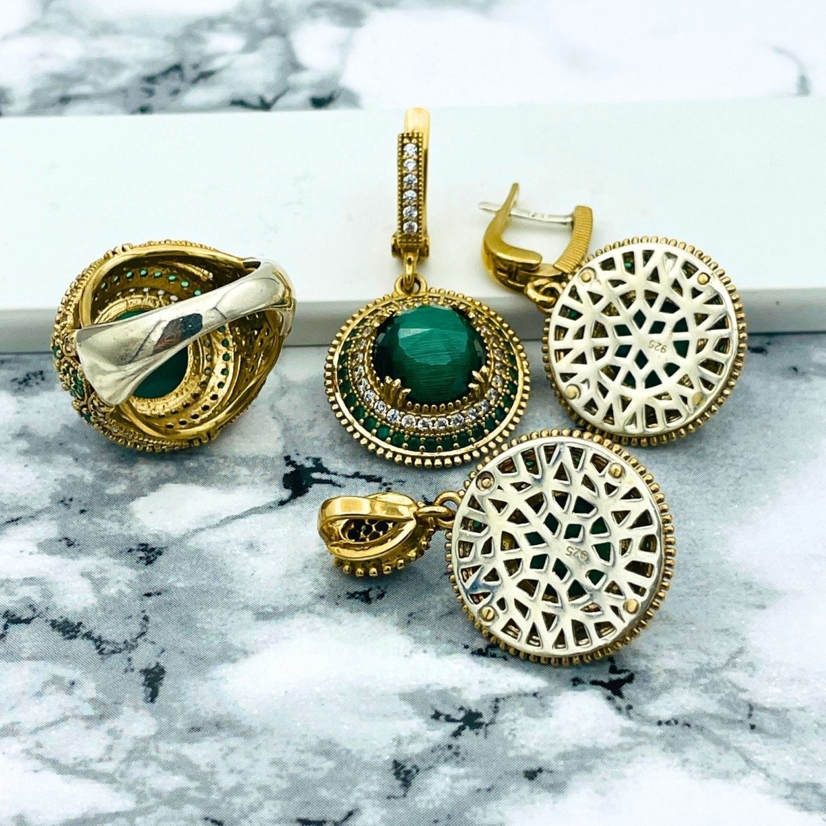 Istanbul Jewelry | Malachite Ottoman Style Silver Jewelry Set - TryAladdin