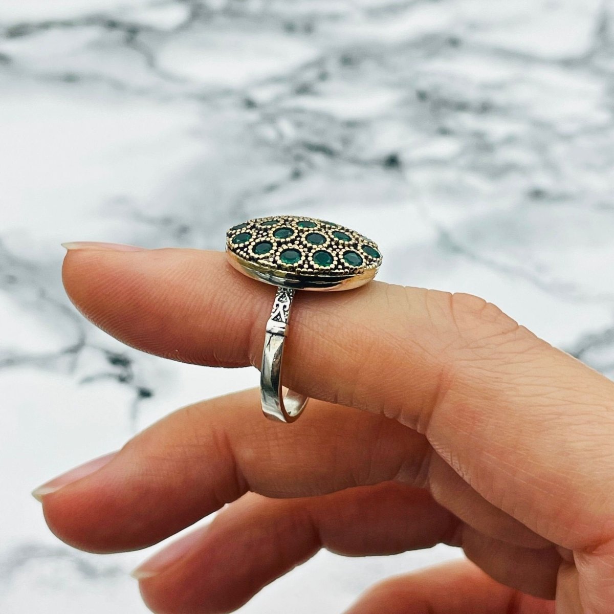 Istanbul Jewelry | Emerald Ottoman Style Handmade Silver Ring - TryAladdin