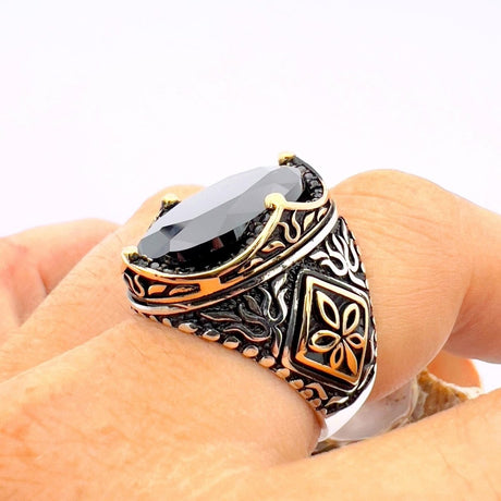 Black Onyx Oval Stone Men's Ring - TryAladdin