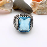 Blue Aquamarine Men's Silver Ring - TryAladdin