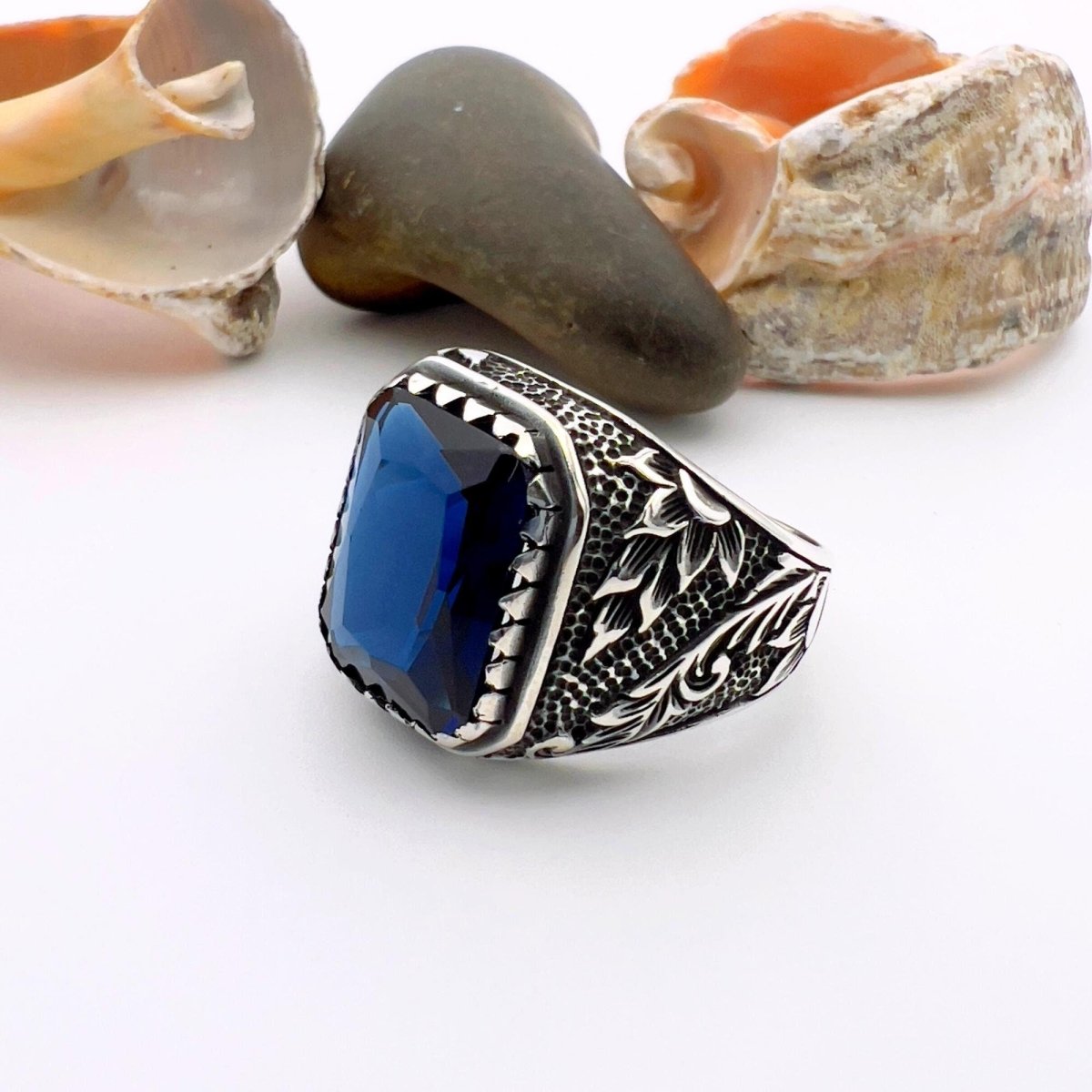 Blue Sapphire Squared Stone Men's Ring - TryAladdin