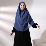 Blue Three Layer Veiled Short Chiffon Hijab Souffle Scarf - TryAladdin