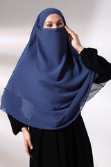 Blue Three Layer Veiled Short Chiffon Hijab Souffle Scarf - TryAladdin