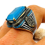 Blue Tourmaline Stone Men's Ring - TryAladdin