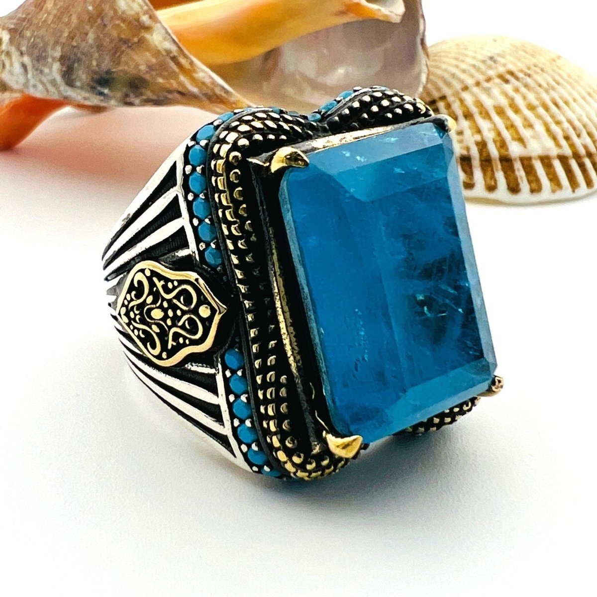 Blue Tourmaline Stone Men's Ring - TryAladdin