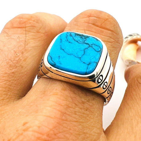 Blue Turquoise Stone Men's Ring - TryAladdin