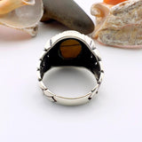 Brown Tiger's Eye Stone Men's Silver Ring - TryAladdin