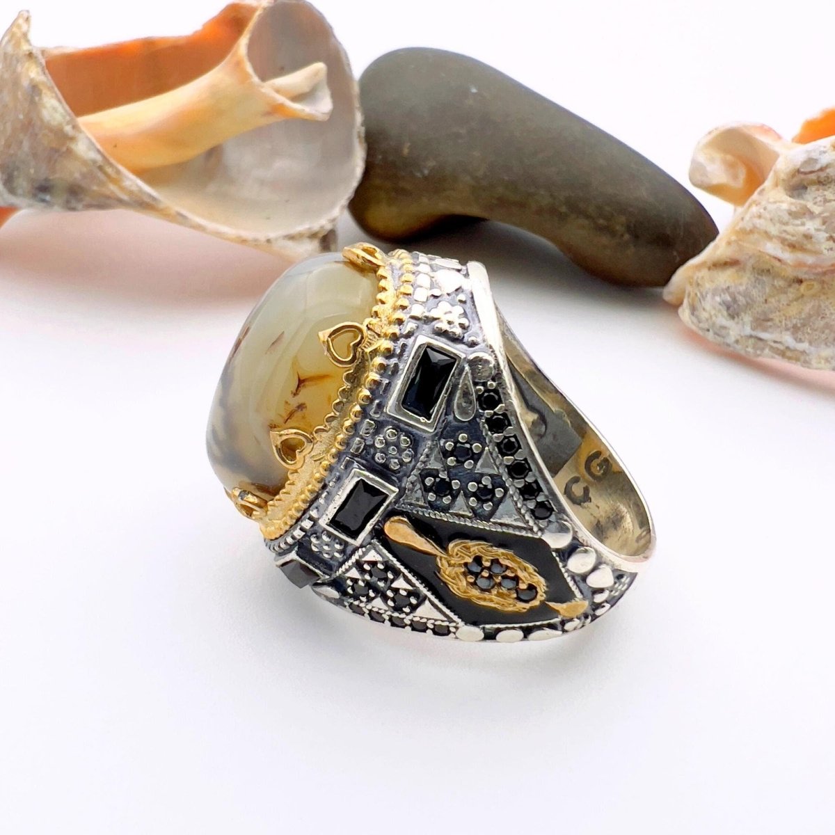 Brown Topaz Agate Stone Men's Ring - TryAladdin