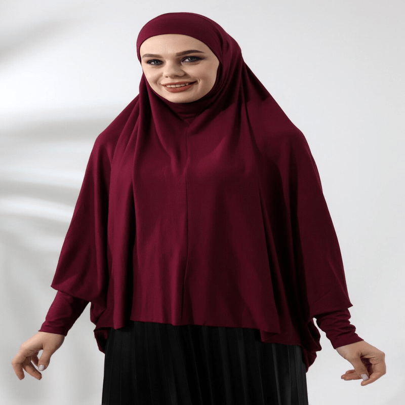 Burgundy Ready to Wear Practical Hijab Sleeve Combed Cotton Souffle Scarf Hijab - TryAladdin