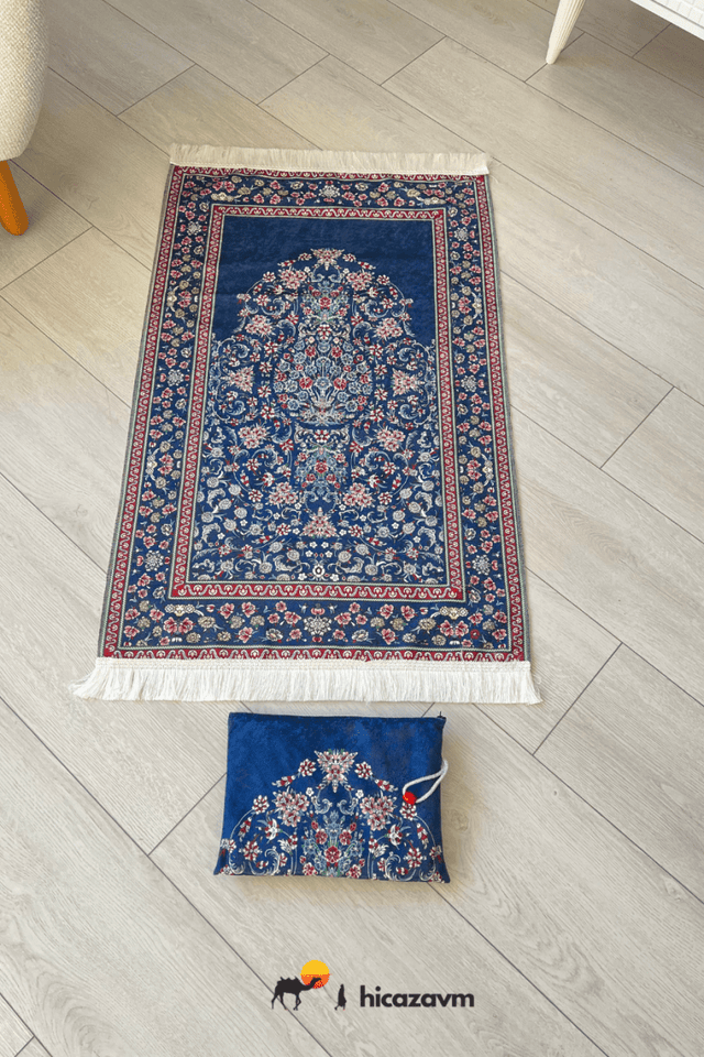 Carpet Pattern Prayer Rug with Bag (Blue) - TryAladdin