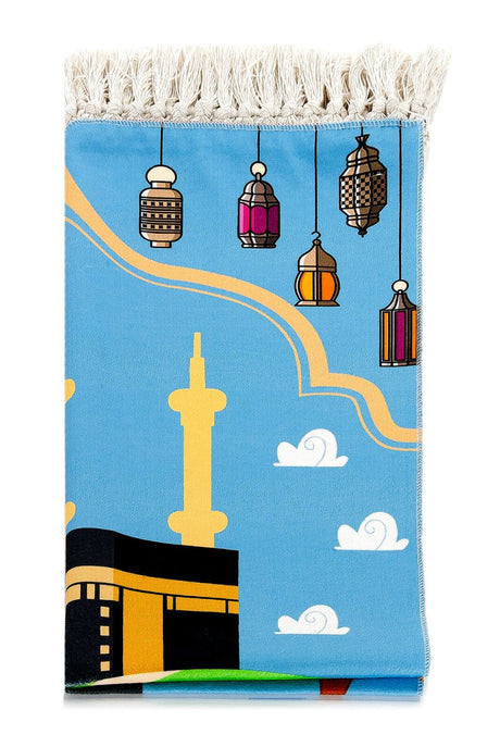 Digital Printed Children's Prayer Rug - with Kaaba and Trolley - TryAladdin