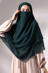 Emerald Green Three Layer Veiled Short Chiffon Hijab Souffle Scarf - TryAladdin