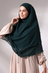 Emerald Green Three Layer Veiled Short Chiffon Hijab Souffle Scarf - TryAladdin