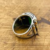 Green Emerald Square Stone Men's Silver Ring - TryAladdin