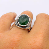 Green Oval Emerald Stone Men's Silver Ring - TryAladdin