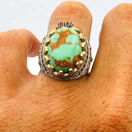 Green Turquoise Oval Stone Men's Ring - TryAladdin