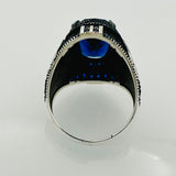 Handmade Men's Eagle Blue Sapphire Silver Ring - TryAladdin