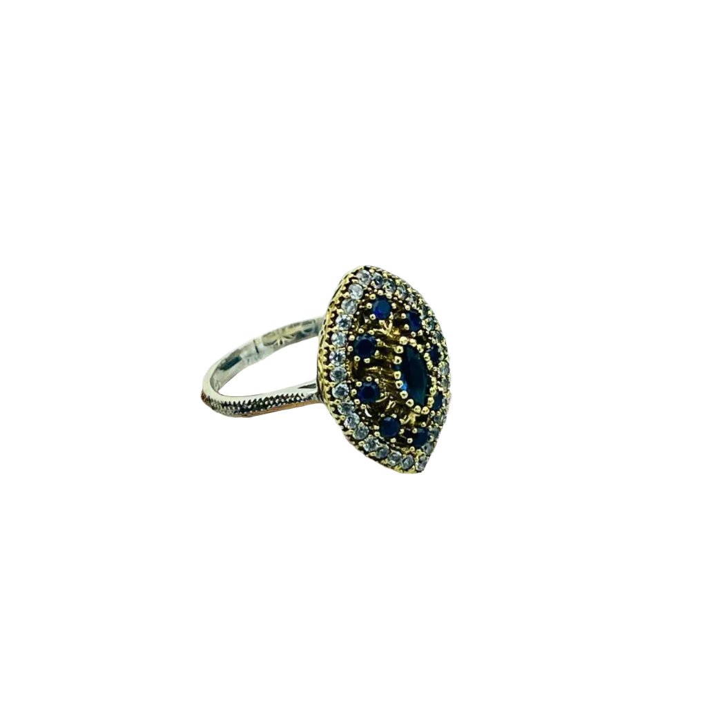 Istanbul Jewelry | Sapphire Marquise Ottoman Style Handmade Silver Ring - TryAladdin