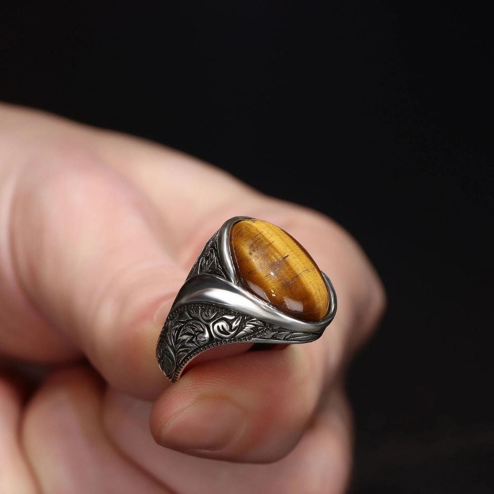 Tesbihevim | Men's Silver Ring with Tiger's Eye Stone - TryAladdin