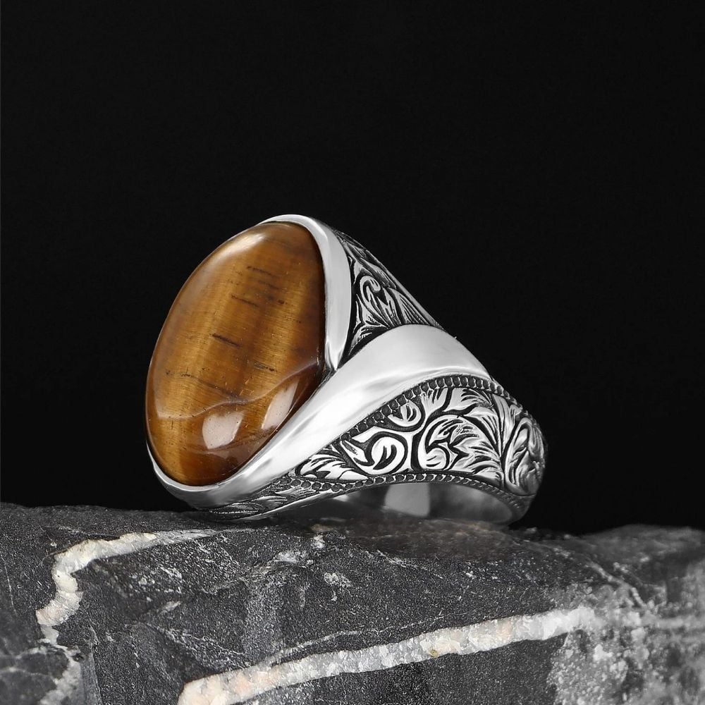 Tesbihevim | Men's Silver Ring with Tiger's Eye Stone - TryAladdin