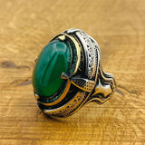 Men Natural Green Gemstone Silver Ring - TryAladdin