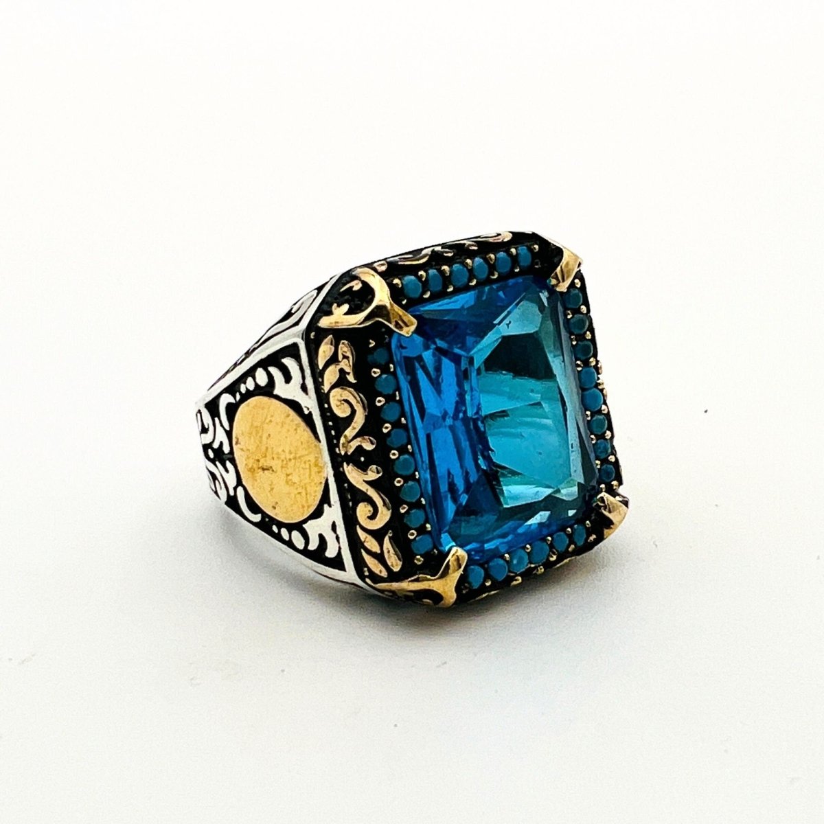 Men's Aquamarine Silver Ring - TryAladdin