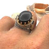 Men's Black Onyx Oval Stone Silver Ring - TryAladdin