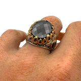 Men's Black Onyx Oval Stone Silver Ring - TryAladdin