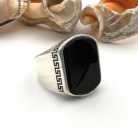 Men's Black Onyx Silver Ring - TryAladdin