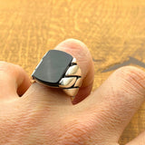 Men's Black Onyx Square Stone Silver Ring - TryAladdin