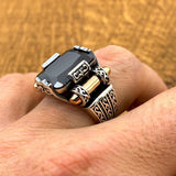 Men's Black Onyx Squared Stone Silver Ring - TryAladdin