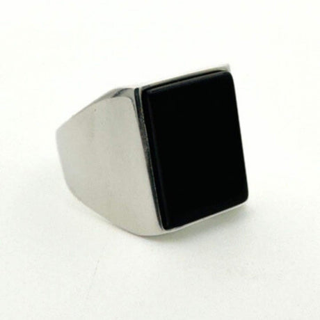 Men's Black Onyx Stone Silver Ring - TryAladdin