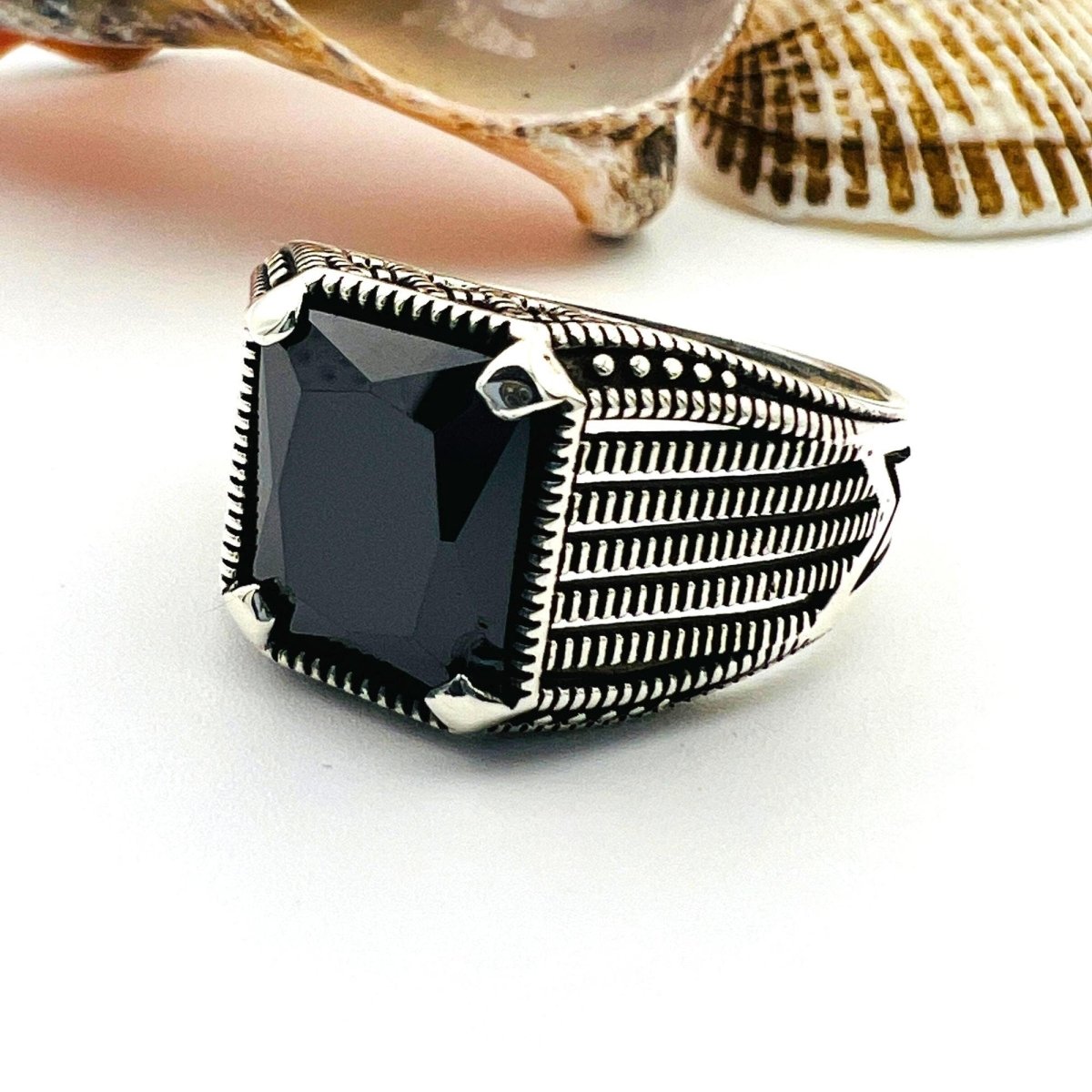 Men's Black Onyx Stone Turkish Silver Ring - TryAladdin