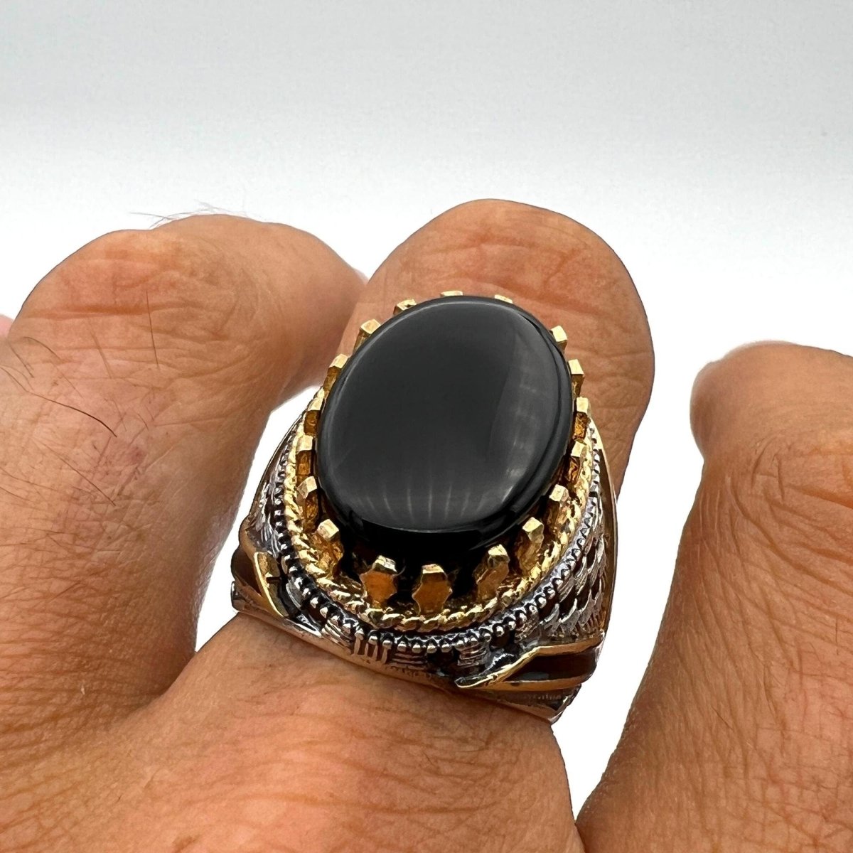 Men's Black Vintage Onyx Silver Ring - TryAladdin