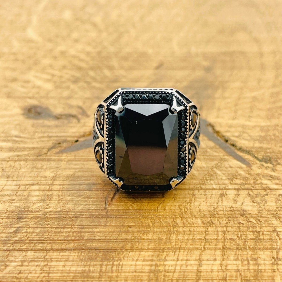 Men's Black Zircon Square Ring - TryAladdin