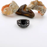 Men's Black Zircon Stone Silver Ring - TryAladdin