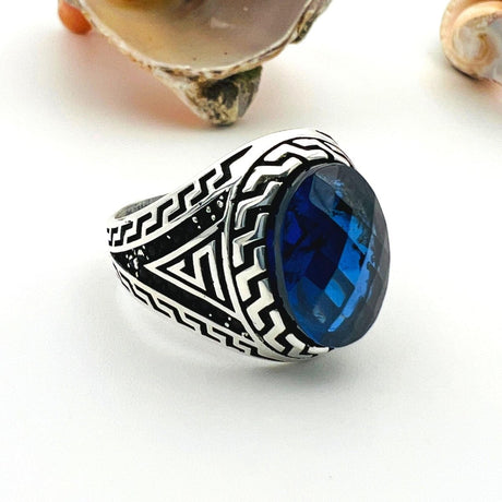 Men's Blue Sapphire Stone Ring - TryAladdin