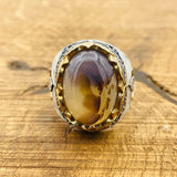 Men’s Brown Agate Oval Ring - TryAladdin