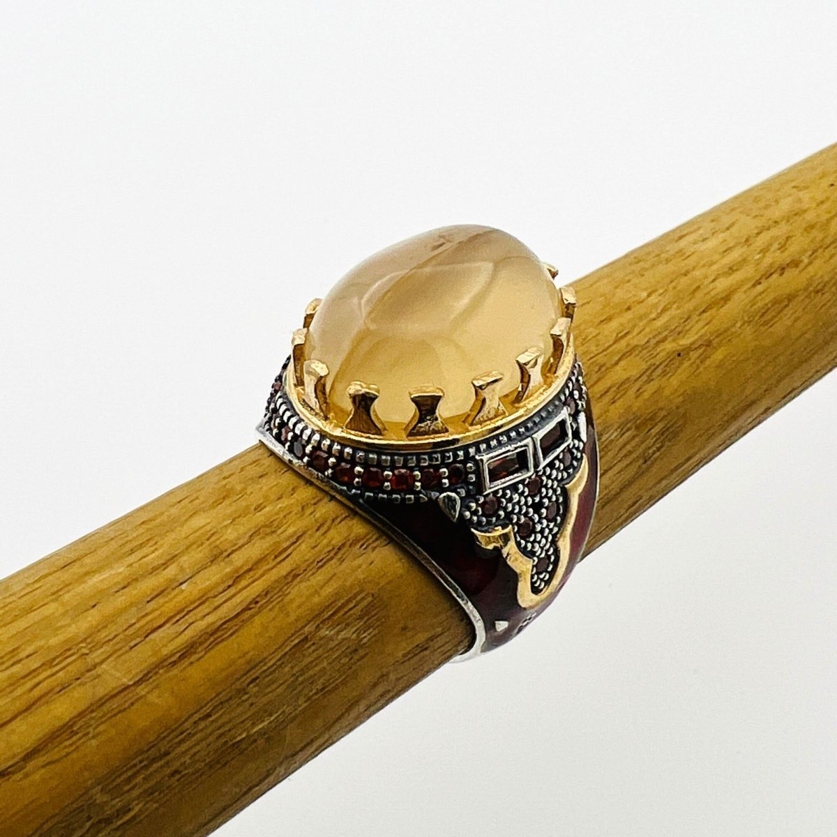 Men's Brown Agate Silver Ring - TryAladdin